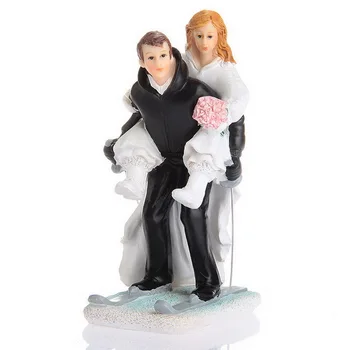Mireasa si Mirele de schi sport saruta dans Amuzant Figurina de Tort de Nunta Topper Personalizate Eveniment Consumabile Partid Căsătorie