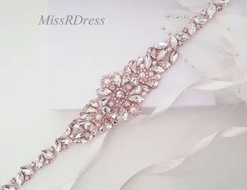 MissRDress Pietre de Nunta Curea Handmade Perle Mireasa Eșarfă Rose Gold Cristal de Mireasa Sash Belt Pentru Nunta Bal Rochie JK858