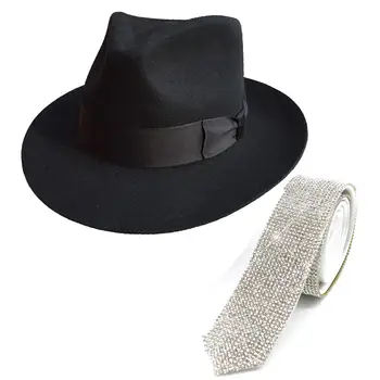 MJ Michael Jackson Fedora Pălărie cu Laser de Cristal Stras Cravată Petrecere Colecție de Performanță