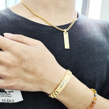 Moda Bijuterii Personalizate Seturi Din Otel Inoxidabil Placat Cu Aur Personalizate Grava Numele Colier Și Bacelet Pentru Bărbați Și Femei Cadouri