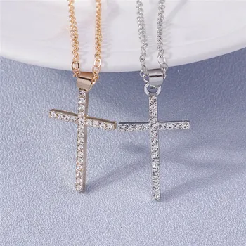 Moda Cruce Colier pentru Femei Barbati Aur, Argint Culoare Cristal Orbitor Isus Crucifix Colier Creștin Bijuterii en-Gros