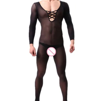 Moda pentru Bărbați Pijama Sexy Transparent Bodystockings de sex Masculin Lenjerie Erotica Deschis Picioare Body Teddy Barbati Sexi Cosplay Costum