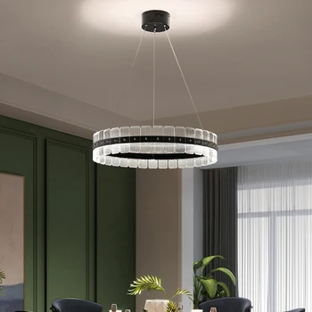 Modern, Simplu Candelabru de Iluminat Negru Acrilic de Lux Creative LED Lampă de Agățat Sala de Mese Camera de zi Dormitor Candelabru