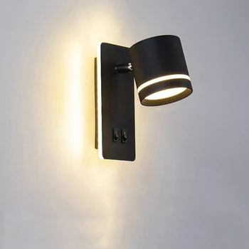 Moderne de Perete de Lumină Hotel Dormitor Lampă de Noptieră Nordic Creative Rotativ de Perete Lampa Cu Comutator de Lectură LED lumina Reflectoarelor