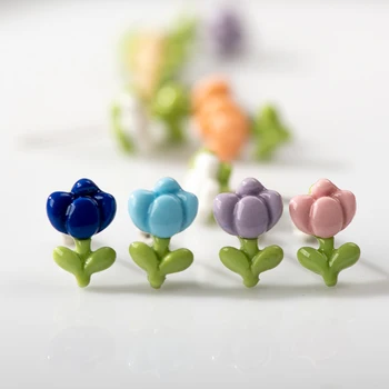 Multicolor Mică Floare de Lalea Ceramică Cercei Stud Anti-alergice Ac din Oțel Cadou Ornament Lux Z604