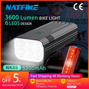 NATFIRE 6 LED Biciclete Lumina 3600 Lumeni Reîncărcabile Biciclete Lanternă cu Lumină Față și Spate iluminare Spate pentru Exterior MTB de Ciclism Rutier