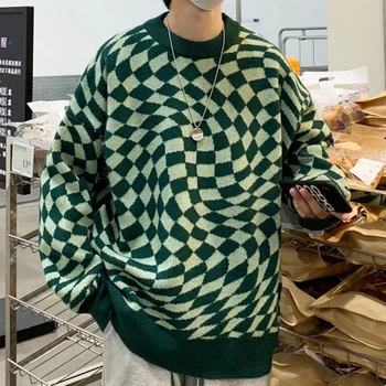 Neregulate Carouri Pulover tricotat Barbati de Moda Simplu O-Gât Vrac Barbati Pulover de Toamna Casual Verde cu Maneci Lungi de Sus Masculin