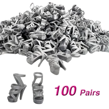 NK Oficial 100 de Perechi de Pantofi Casual Sandale de Moda Pentru Barbie Papusa Jucărie Gri cu Toc De 1/6 Pantofi Papusa DIY Accesorii