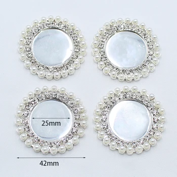 Noi 2 buc 42mm metal argintiu rotund strasuri strălucitoare perle rafinate tava ornamente haine decorare DIY accesorii bijuterii