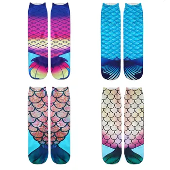 Noi 3D Sirena de Imprimare Șosete Scurte Scară de Pește Plaja Ciorapi Elegant Elastic Glezna Șosete Pentru Femei Mujer