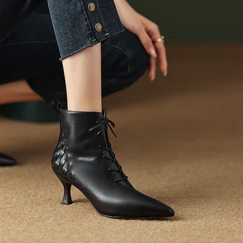 Noi De Toamna Pentru Femei Pantofi A Subliniat De La Picior Toc Înalt Cizme Femei Split Din Piele Glezna Cizme Femei De Iarna Solid Țese Elegante Cizme Moderne