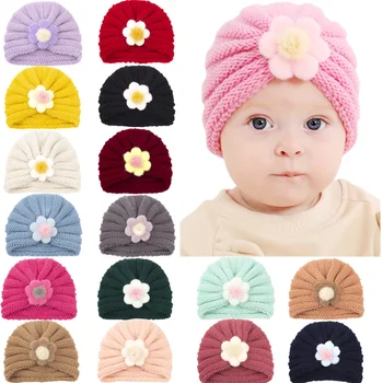 Noua Floare Copil Pălărie Toamna Iarna Tricot Copilul Căciulă Mare Elastic Copii Turban Pălărie Copil Bonnet Capac Nou-Născut Fete Baieti Accesorii