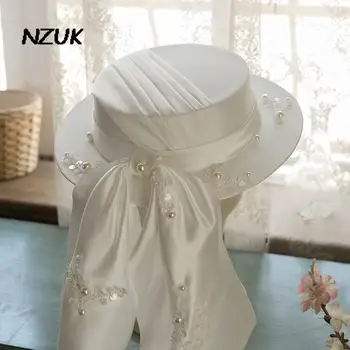 NZUK Elegant Mireasa nunta Pălărie Femei Retro alb pur Topper Primavara-Vara Moda Bowknot Perle Decor