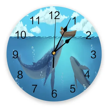 Oameni Și Animale Balena Barca Tăcut Decorative Ceas De Perete Ceas Digital Operat Rotund Biroul De Acasă De La Școală Ceasuri