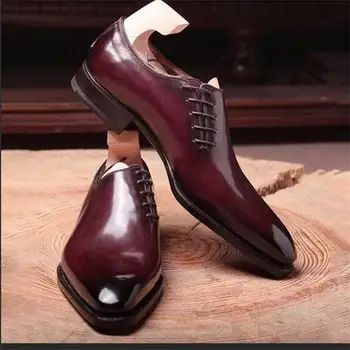 Oamenii Domnilor Pantofi Oxford de Culoare Solidă PU Deget de la picior Pătrat Simplu de Dantelă Partea de Sus Afaceri de Moda Casual, Petrecere de Nunta de zi cu Zi Pantofi Rochie