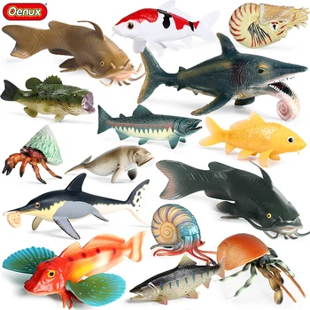 Oenux Animale Ocean Pește Koi Carb Somon Bass Nautilus Model Figurine De Acțiune Mare Acvariu Figurine Educație Decor Jucărie Pentru Copii
