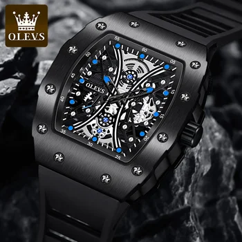 OLEVS Schelet Design Bărbați Cuarț Ceas rezistent la apa de Gel de Siliciu Curea de Moda Meli Bărbați ceasuri de Mînă, Ceasuri de Lux