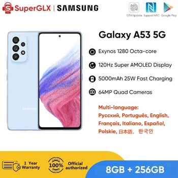 Original Samsung Galaxy A53 5G Smartphone Android Exynos 1280 Octa-core 120Hz Super AMOLED de 5000mAh 25W Rapid de Încărcare Telefon Mobil