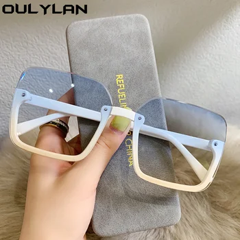 Oulylan 2022 Piața de Moda ochelari de Soare Femei Vintage Jumătate Cadru Supradimensionat Ochelari de Soare pentru Barbati de Lux Alb Albastru UV400 Ochelari