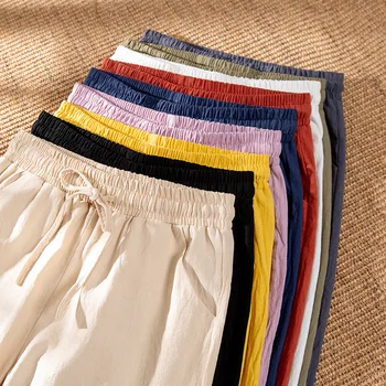 Pantaloni de bumbac pentru Femei Primavara-Vara Pantaloni Moale Pantaloni Casual Solid Alb Negru Buzunarul de la Pantaloni Lungime de Glezna Harem Pantaloni de Creion