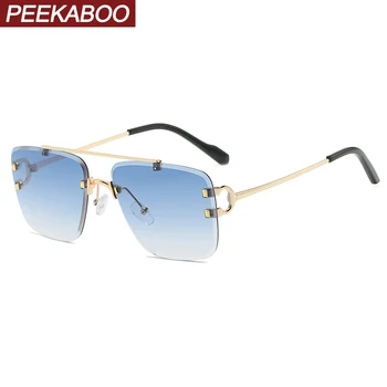 Peekaboo vintage retro ochelari de soare pentru barbati fara rama de metal de aur pătrat albastru rama de ochelari fără ramă accesorii de vară uv400