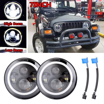 Pereche de 7 inch, Faruri cu LED-uri Bec Halo Angel Eye pentru 1997~2018 Jeep Wrangler JK LJ CJ Sahara Sport Rubico