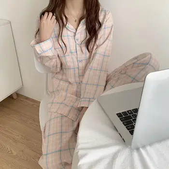 Pijamale Femei de Primăvară și Toamnă Lungă cu mâneci Cardigan Versiunea coreeană de Dulce și Proaspăt Student Uzura Acasă Set