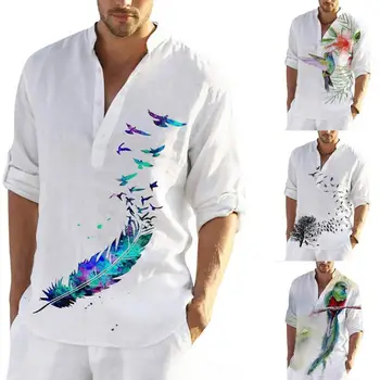 Plus Dimensiune Mens Lungă Maneca Tricouri Casual sex Masculin de Moda de Top Pulovere Sexy Bărbați îmbrăcăminte 2022 Vara Noi Pene de Păsări de Imprimare Bluza