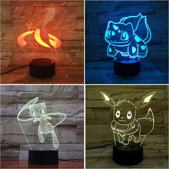 Pokemon Lampa 3D LED Lumina de Noapte Schimbare de Culoare Decorare Camera Figura de Acțiune pentru Copii de Craciun Cadou de Ziua de nastere