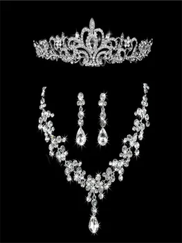 Popular aliaj coroana colier cercei set de trei de Argint-placat cu imitații de bijuterii accesorii