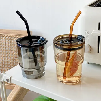 Portabil Rece Brew Cana de Cafea coreean ins Maro Paie de Sticlă Cu Capac Leakproof Apa de Cana de Lapte Ceasca de Cafea Ceasca de Fata Cadou