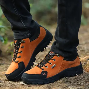 Portocaliu piele de Căprioară Piele Drumeții Pantofi pentru Bărbați de Înaltă Calitate, Pantofi Trekking Barbati Toamna Iarna Drumeții Adidași Pereche de Pantofi zapatos hombre