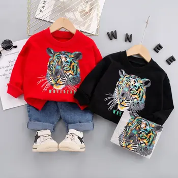 Primavara Toamna Baieti Copii Seturi de Îmbrăcăminte Copilul Treninguri Haine cu Maneca Lunga Desene animate Tigru T-shirt, Blugi Bumbac Costume