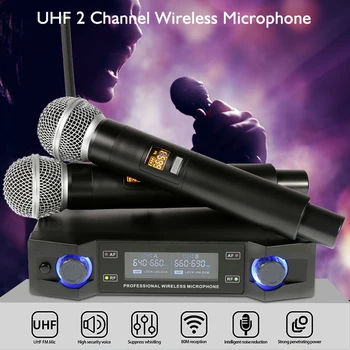 Profesional Dual Sistem de Microfon Wireless UHF cu 2 Canale Microfon Handheld Pentru Acasă Karaok PA Difuzor Cântând Petrecere