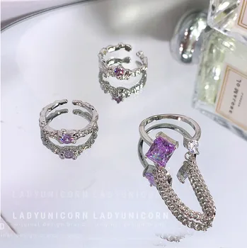 R Coreea Moda de Lux Violet AAA Zircon Pătrat Femeie de Nunta Inel Reglabil Dimensiune Spumante de Logodna Bijuterii Cadou