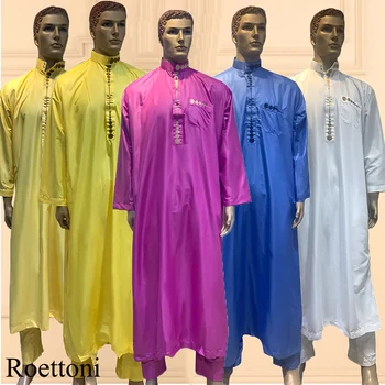 Ramadan Jubba Echipa Abaya Pentru Bărbați Musulmani Caftan Pakistan, Qatar Halat Cu Pantaloni Arabia Saudită Djellaba Islam Pânză Rugăciune Rochie