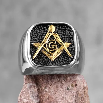 Retro Francmason Simbol Farmecul Simplu din Oțel Inoxidabil Mens Inele Masonice Templieri pentru bărbați Motociclist Bijuterii Creativitate Cadou en-Gros