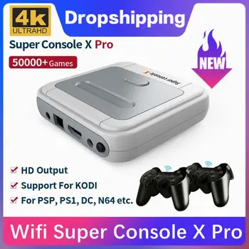 Retro WiFi Super Consola X Pro 4K TV HD, Console de jocuri Video Pentru PSP/PS1/N64/DC Cu 50000+ Jocuri Cu 2.4 G Wireless Controllers