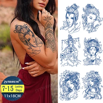 Rezistent La Apa Durată Tatuaj Temporar Autocolant 2 Săptămâni Tatuaj Fals Femei Sexy Tatuaj Floare Geisha Portret De Fată Flash Tatuaj Bărbați