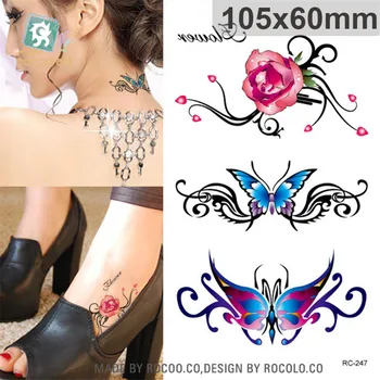 rezistent la apa tatuaje temporare pentru lady femei Frumoase 3d rose fluture Bijuterii de design tatuaj flash autocolant Transport Gratuit RC2247