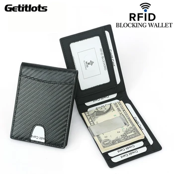 RFID Fibra de Carbon Model Slim Bani Clip pentru Barbati din Piele Mini Portofel cu Bani Clipuri Mic Portofel Geanta Clemă de Metal Pentru Bani