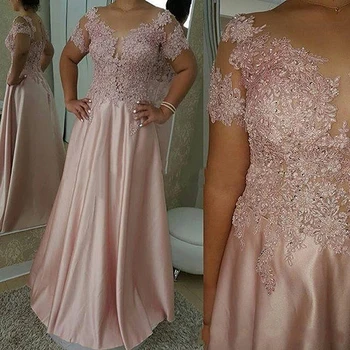 ropa de boda para madrina mama de mireasa plus dimensiune dantelă rochii roz pentru femei 2021 mâneci scurte abbito da sera