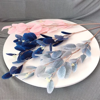 Roz Albastru Fals De Mătase Oval Frunze De Eucalipt Ramuri Artificiale, Plante Decorative, Aranjamente Florale De Toamna Toamna De Acasă Decoruri Nunta