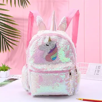Roz Stralucitor Rucsac Fete cu Paiete Unicorn Design Ghiozdan Adorabil Bookbag Moda Drăguț de Călătorie Sac de Școală pentru Student de Culoare Aleatorii
