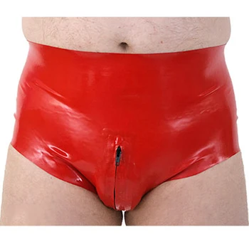 Roșu Sexy Latex Boxeri de la Mijlocul Wasit Cu Fața Picioare Fermoare Cauciuc Chilotei Lenjerie Băiat Fundurile Scurte Plus Dimensiune DK-0218
