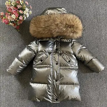 Rusia Iarna Noi Mai Gros În Jos Jacheta 2021 Mare Real Guler De Blană De Înaltă Calitate Îmbrăcăminte Exterioară Pentru Copii Haine Copii Haine W394