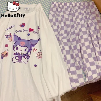 Sanrio Hello Kitty Kuromi Pochacco Pom Pom Purin Kawaii Supradimensionate, Haine De Desene Animate Pijamale De Bumbac De Toamna Iarna Pentru Femei Y2k