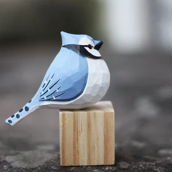 Sculptură în lemn blue jay naturale, lucrat manual, din lemn masiv de pasăre desktop Cyanocitta cristata ornament
