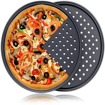 Se lipeasca de Oțel Carbon Pizza mai Clare Tăvi Tava de Copt cu Găuri Rotunde Deep Dish Farfurie Bakewave Mucegai Cuptor Acasă Instrumente de Bucatarie
