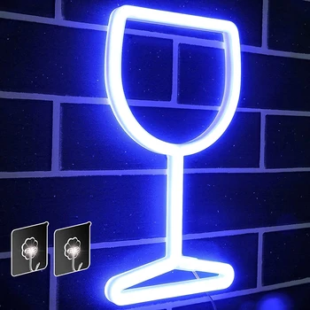 Semn de Neon - LED Albastru Pahar de Vin Lumini de Neon de Decorare Perete, Baterie USB Alimentat Aprinde Lumina de Neon.